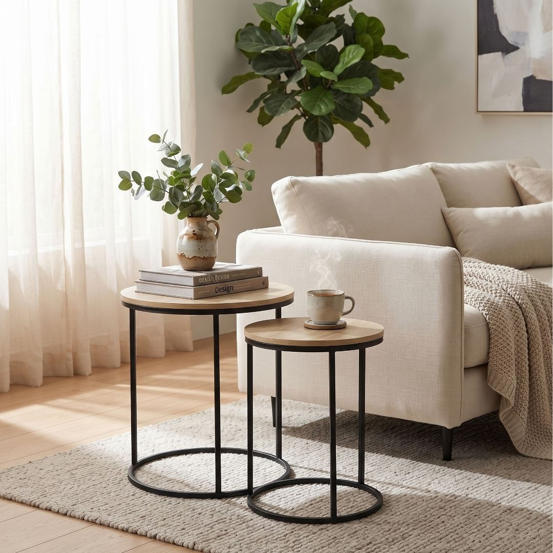 Set 2 masute de cafea Trends4You, metal & MDF, design modern, negru cu crem — imaginea 4