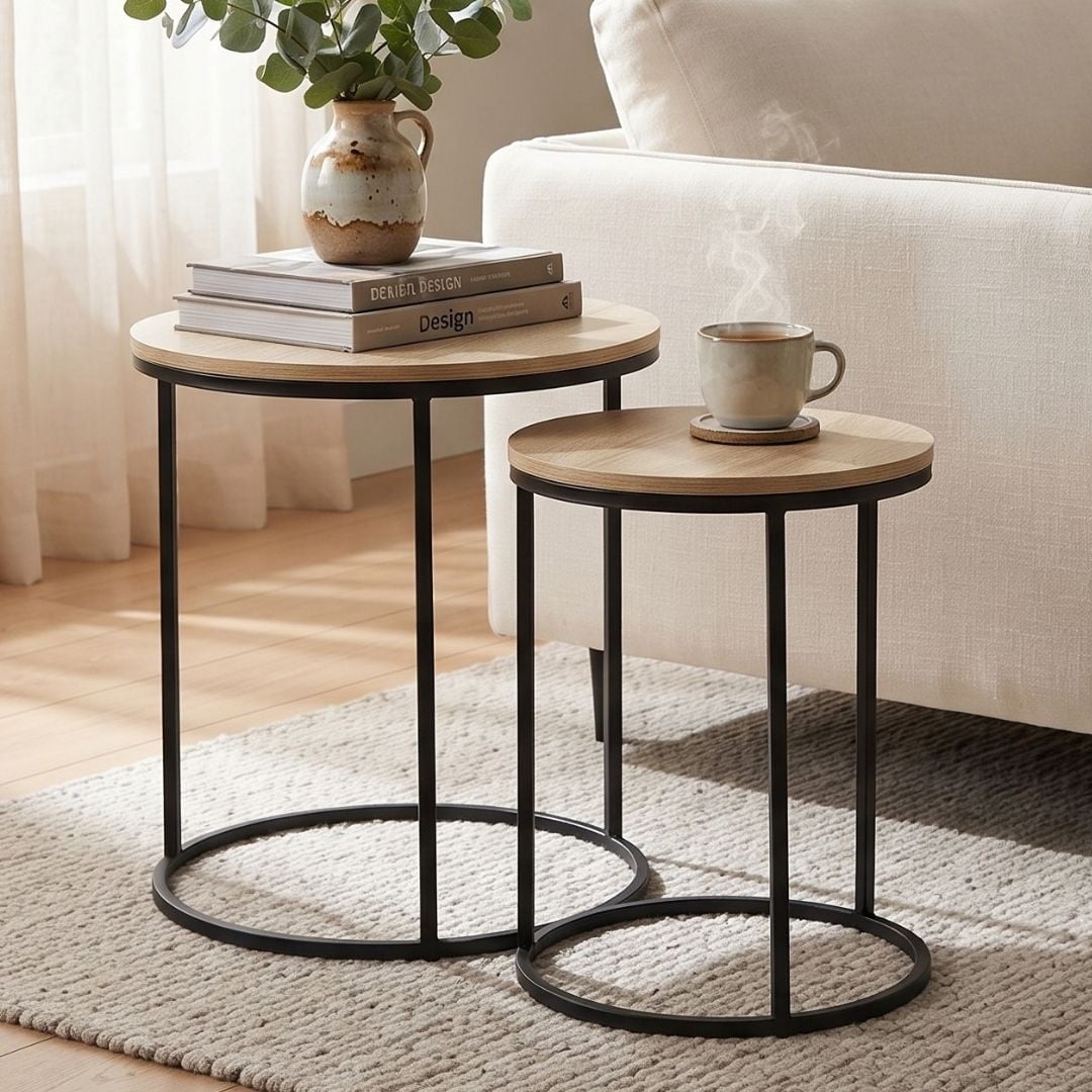 Set 2 masute de cafea Trends4You, metal & MDF, design modern, negru cu crem — imaginea 5