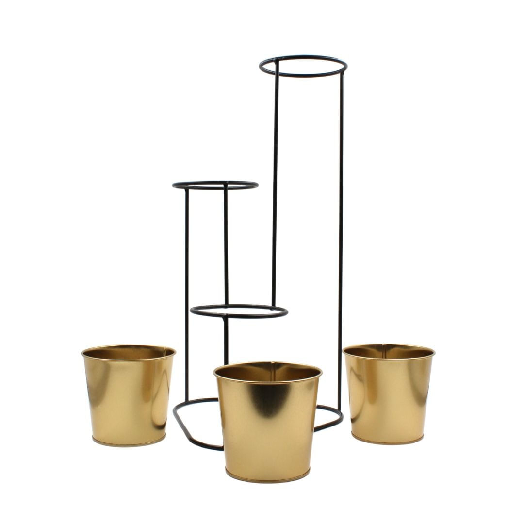 Suport pentru flori din metal auriu cu 3 ghivece 24x22x47 cm
