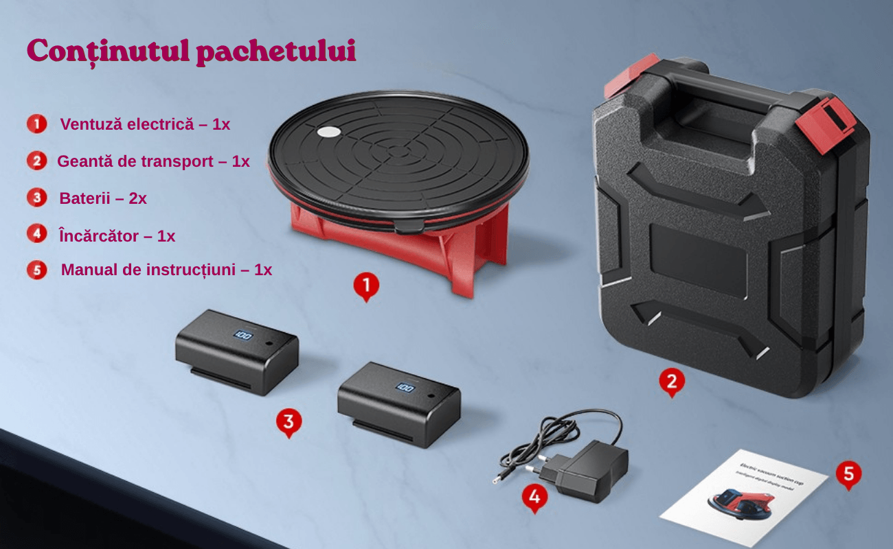 Ventuza Electrica, Reincarcabila, Baterie 2400mAh, Afisaj digital, pentru, sticla, usi, geamuri, placi, marmura, gresie