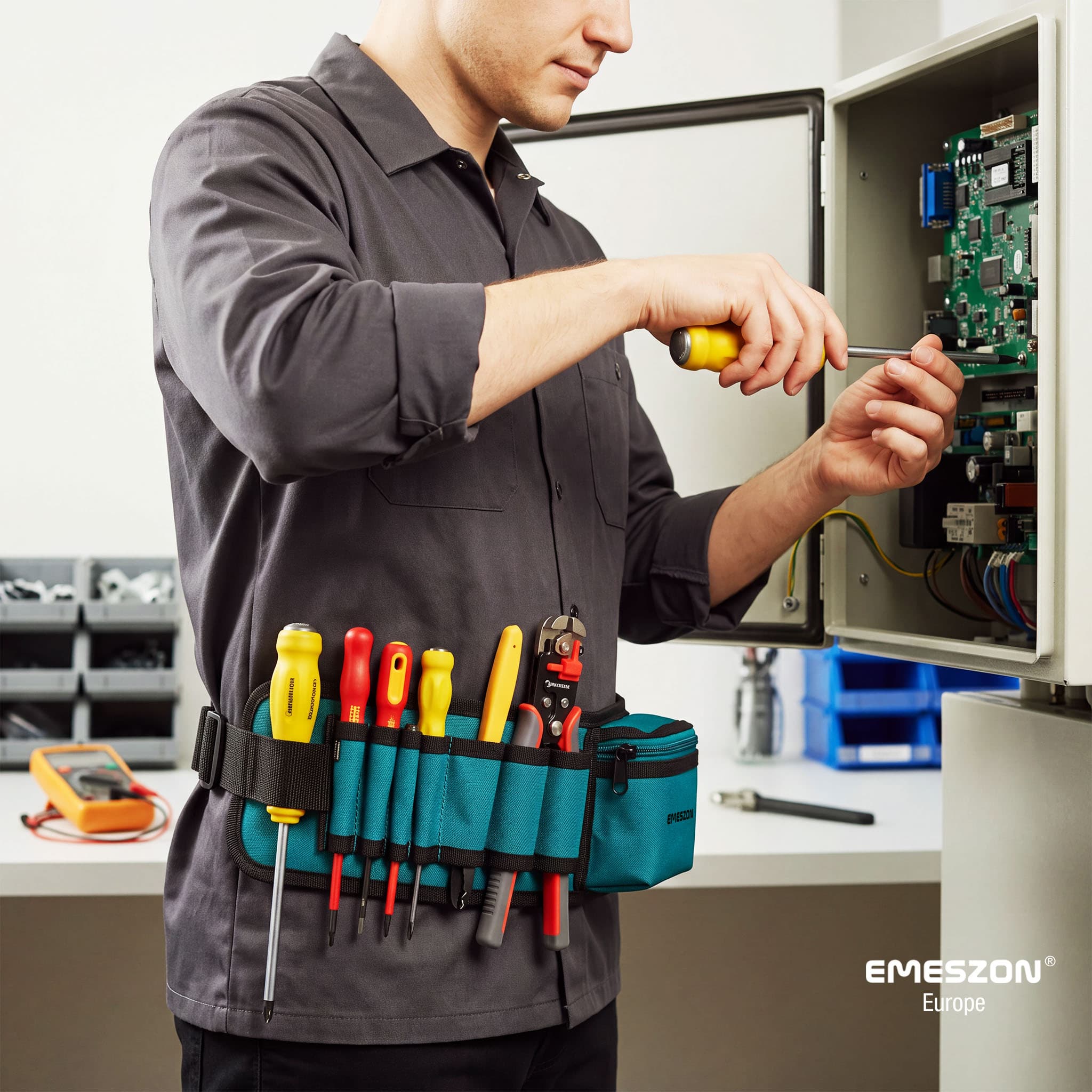 Centura scule Emeszon® pentru electrician, dulgher, tamplar, mecanic, organizator scule, 53 x 13 x 2 cm, albastru — imaginea 11