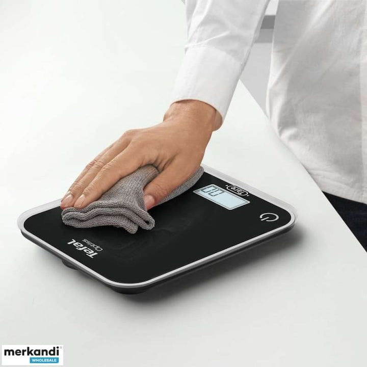 Cantar de bucatarie Tefal Optiss - BC5005V0, 5 kg, sticla securizata, functie Tara, carlig de agatat, negru