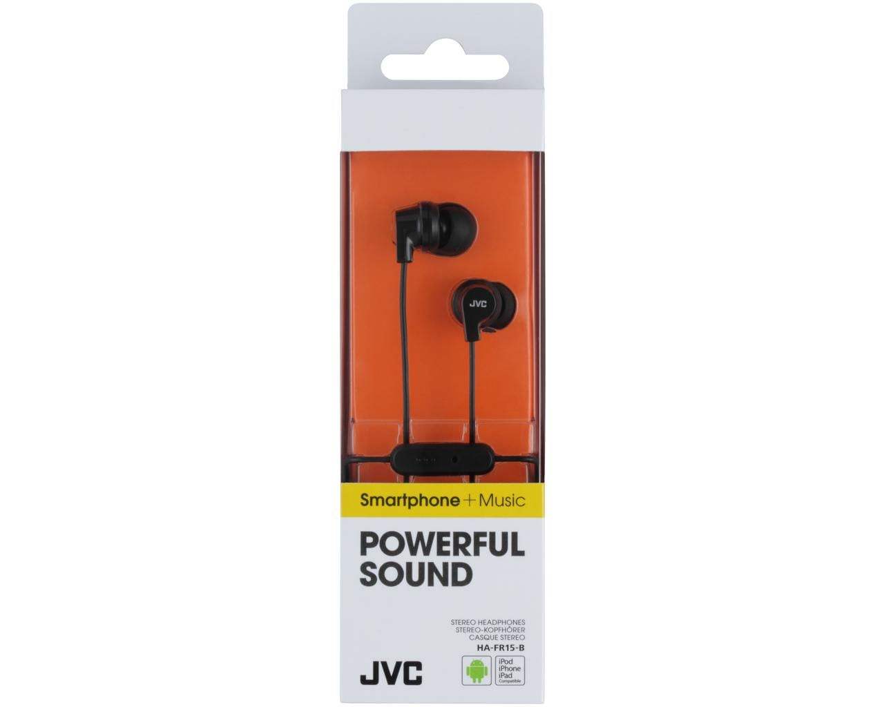 Casti JVC HA-FR15-B-EF, Cu fir, In-Ear, Microfon, mufa in L compatibila cu iPhone, Negru