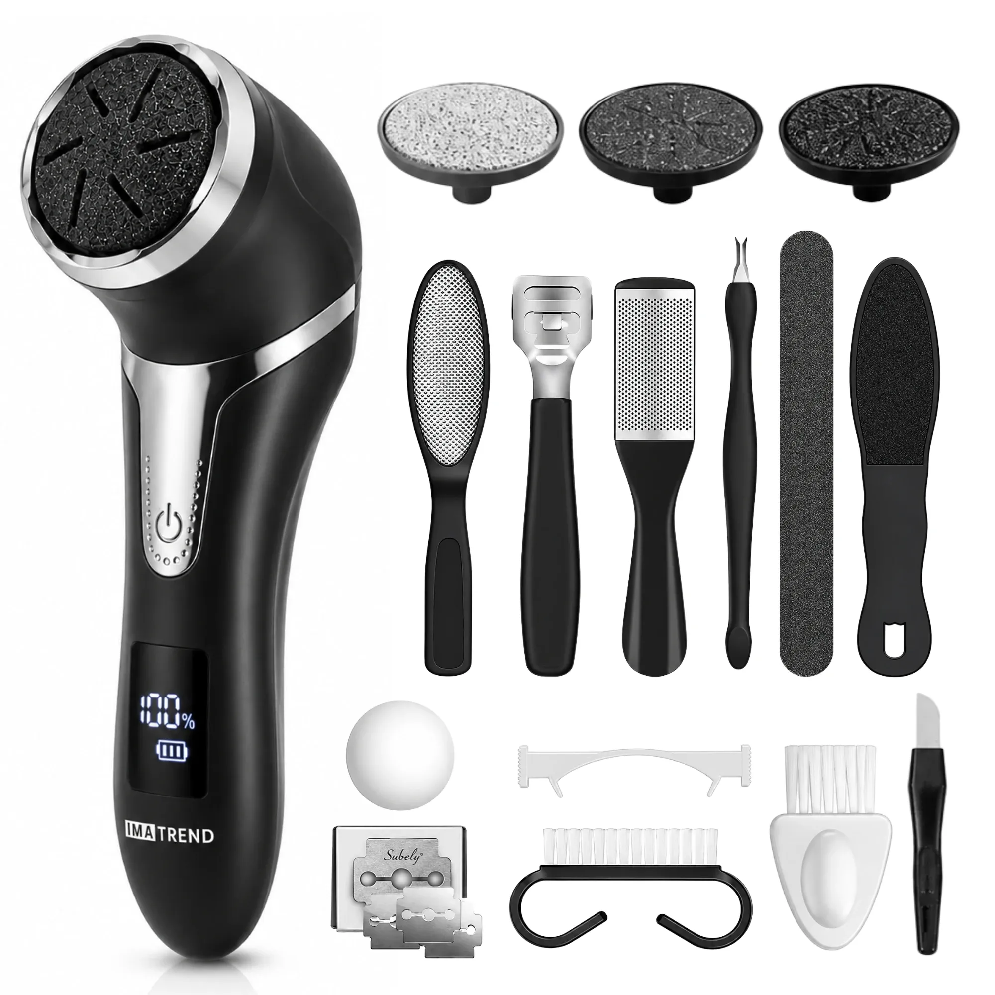 Pila electrica pentru talpi si calcaie IMA Trend, cu Aspirare, IPX 7, Display Digital, 1200 mAh USB, 3 role, 2200 rpm