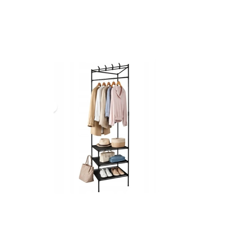 Suport de colt pt haine&pantofi EMC ONSHOP®, metalic, 3 rafturi pt pantofi, 4 carlige duble, 185x54x40 cm, Negru — imaginea 4