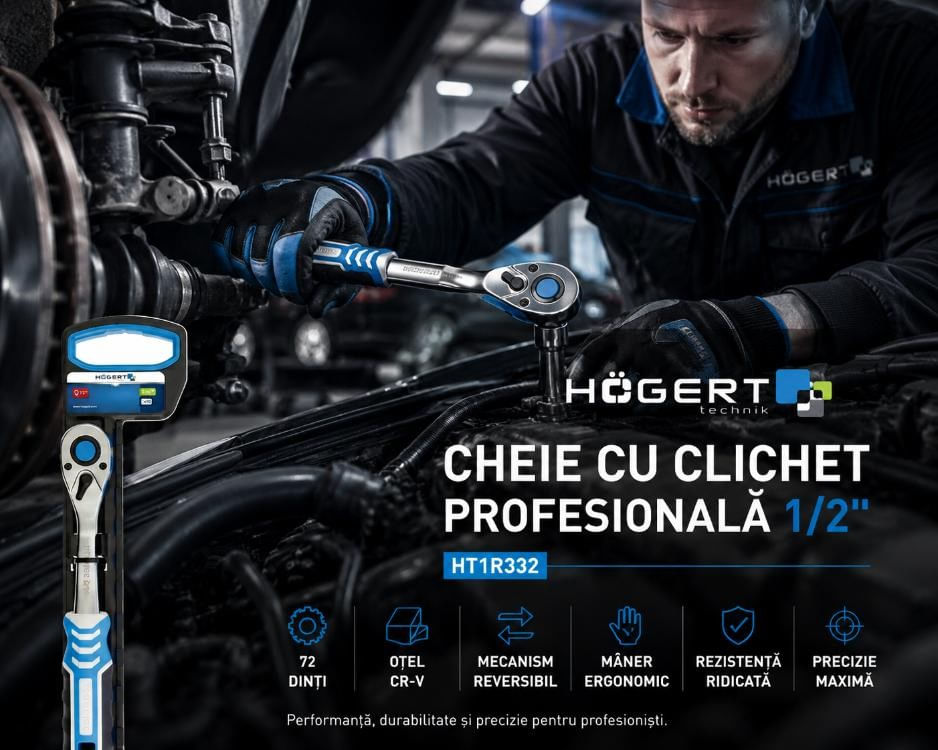Cheie cu clichet 1/2" Hogert HT1R332, 72 dinti, otel Cr-V — imaginea 4