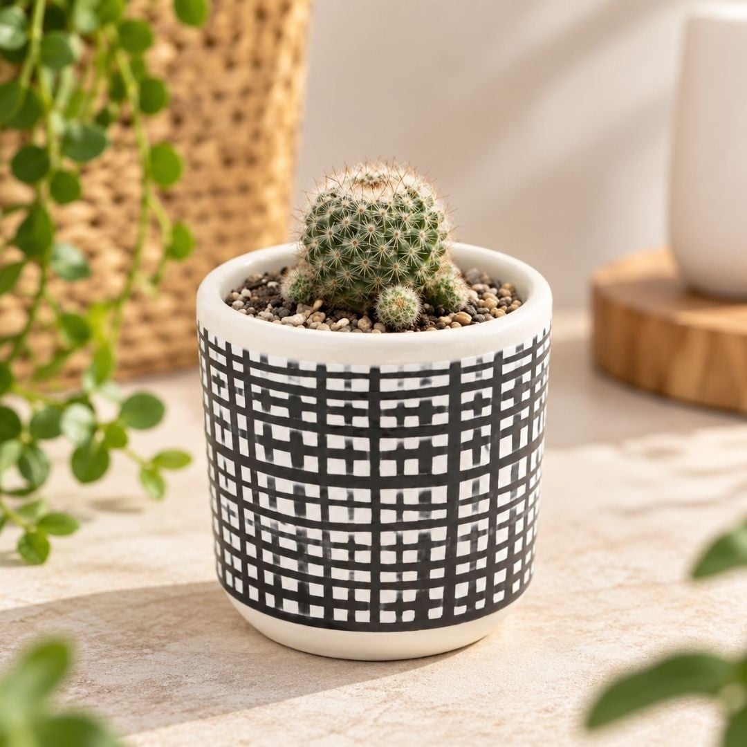 Ghiveci ceramica 9x9 cm model linii perpendiculare — imaginea 5