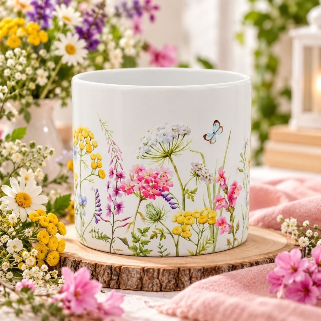 Masca ghiveci ceramica floricele fluturasi 12cm — imaginea 4