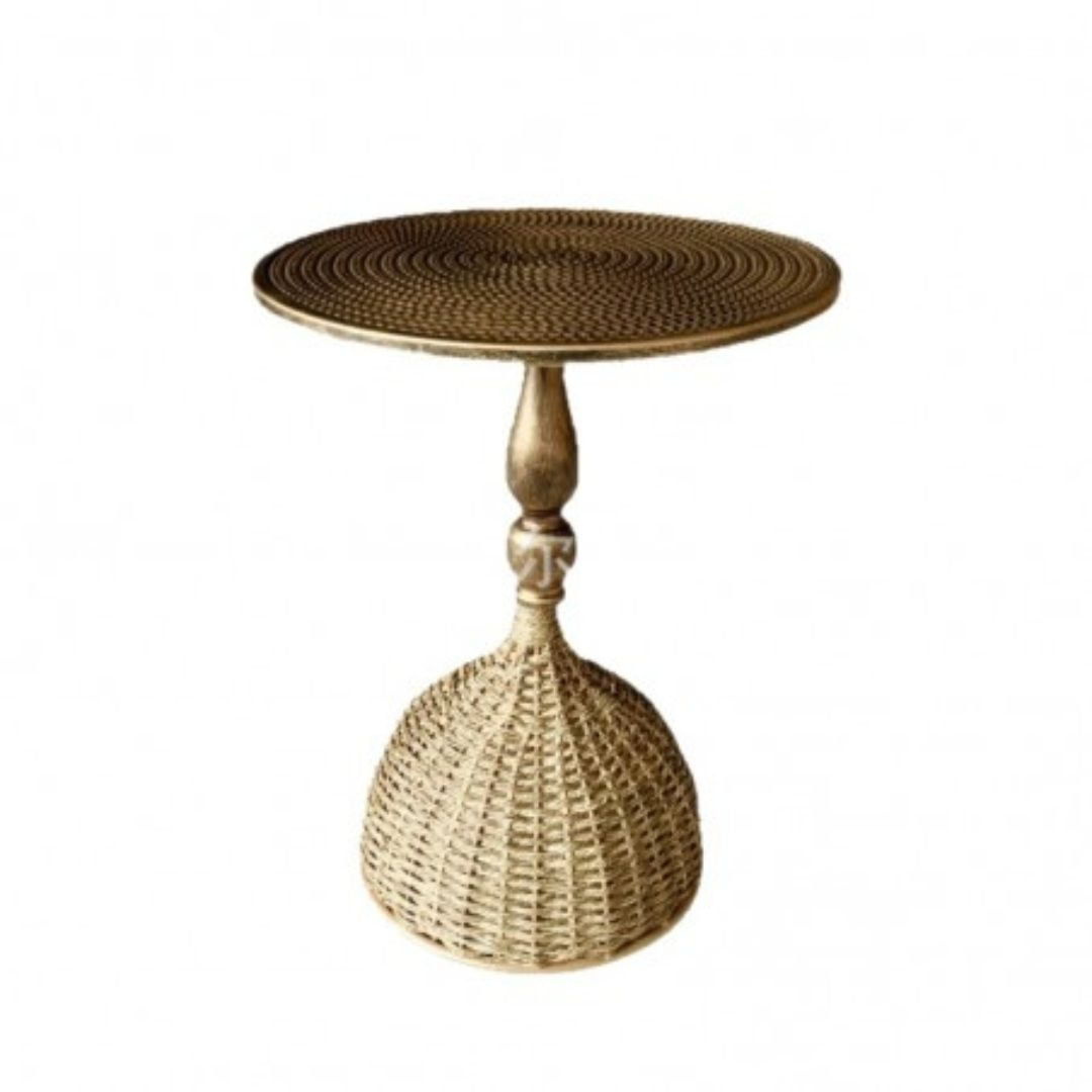 Masuta laterala rotunda cu blat metalic si baza impletita, stil boho-rustic, Ø40 x 51 cm, STL29, eCarla