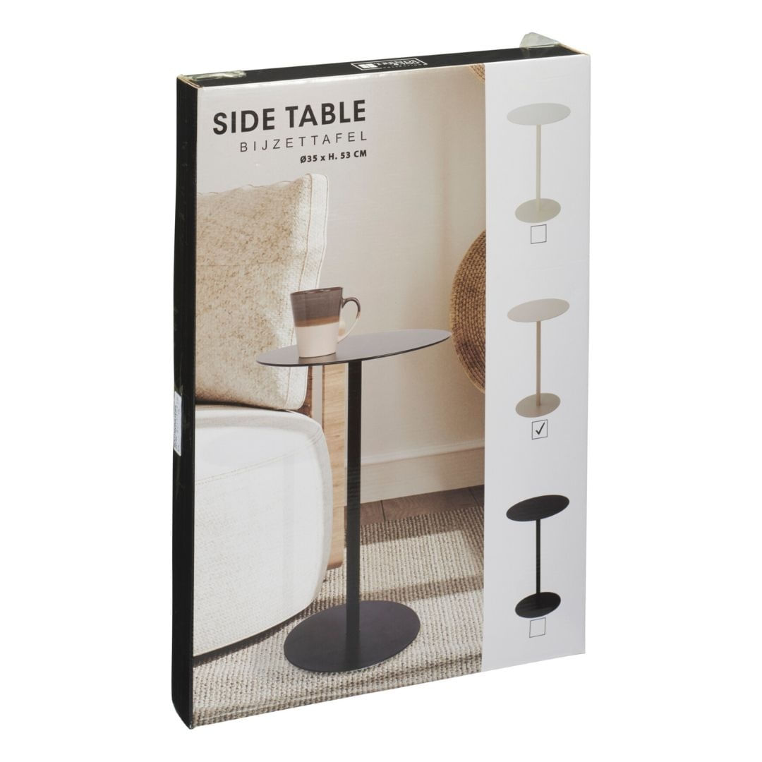 Masa laterala rotunda, alb, din metal, H&S Collection, 35xH53 cm – Design Minimalist