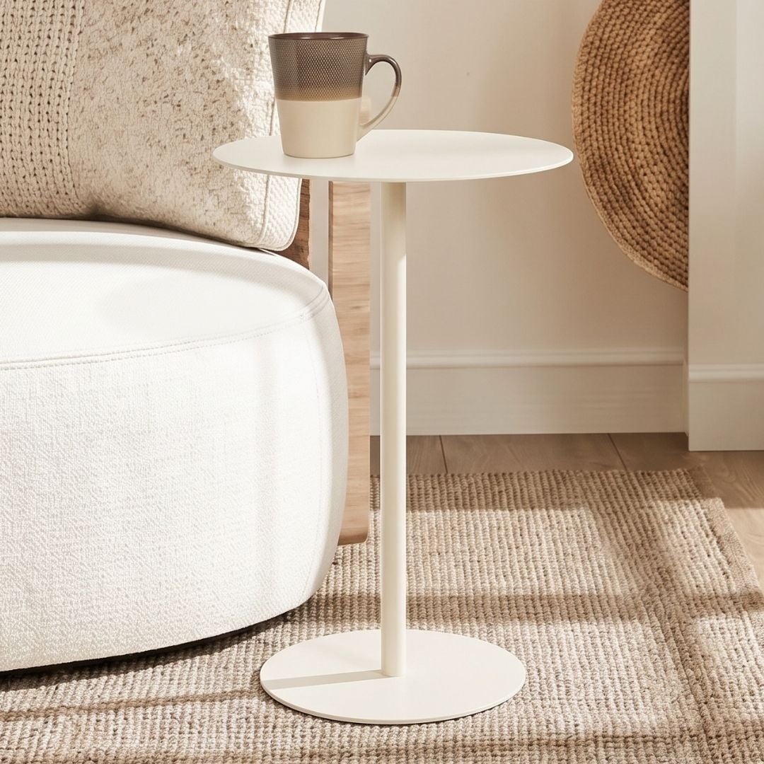 Masa laterala rotunda, alb, din metal, H&S Collection, 35xH53 cm – Design Minimalist — imaginea 3
