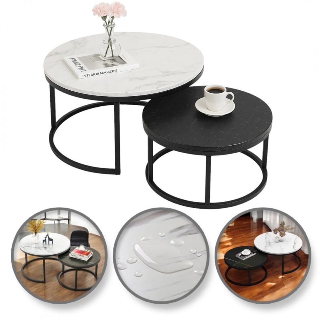 Set 2 mese, de cafea, rotunde, alb & negru, STL14BCZ, eCarla — imaginea 4