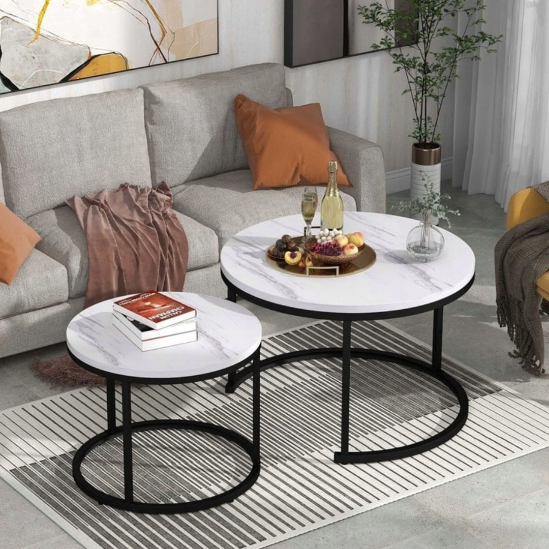 Set 2 mese, de cafea, rotunde, alb, STL14, eCarla — imaginea 3