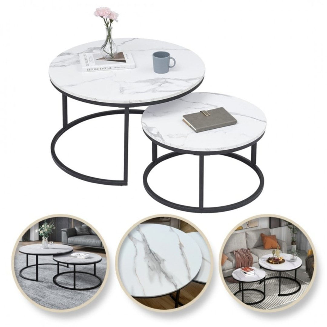 Set 2 mese, de cafea, rotunde, alb, STL14, eCarla — imaginea 5