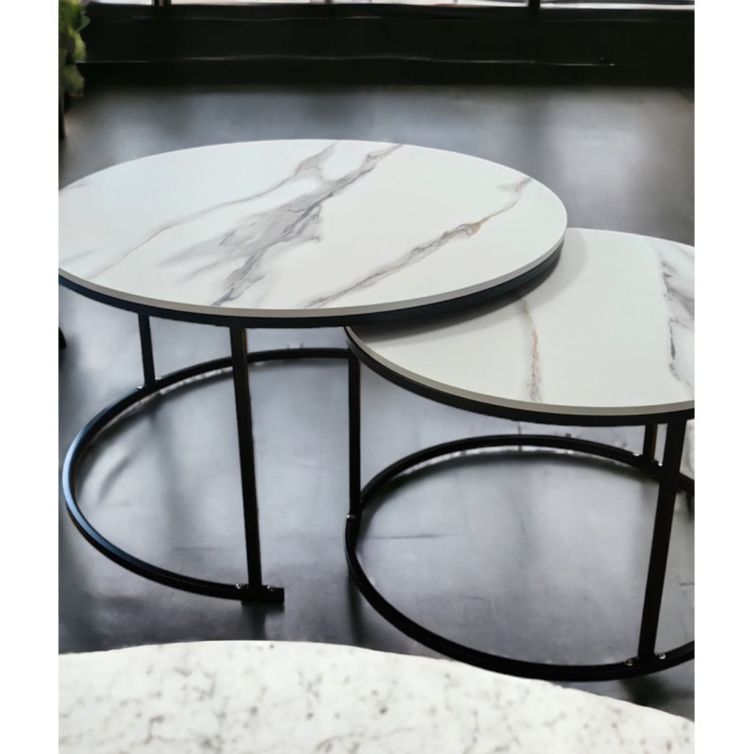 Set 2 mese, de cafea, rotunde, alb, STL14, eCarla — imaginea 7