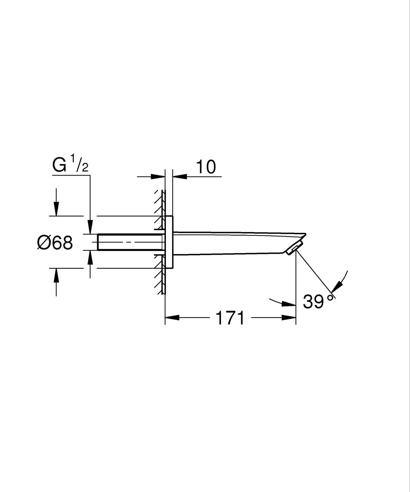 Pipa cada Grohe 13448003, 171 mm, 68 mm, 1/2 diametru conexiune, pe perete, aparent, eurosmart gama, Crom — imaginea 6