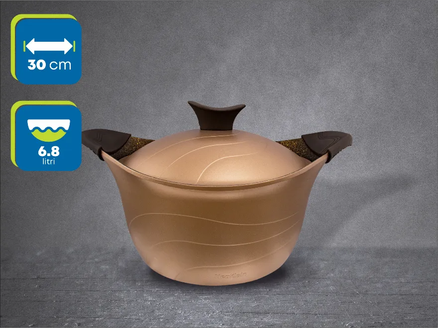 Oala NeoKlein CS30-Gold, 6.8 l, 30 cm, 18 cm, suprafata antiaderenta, inalta, gaz, scurt, rotund, Auriu — imaginea 3