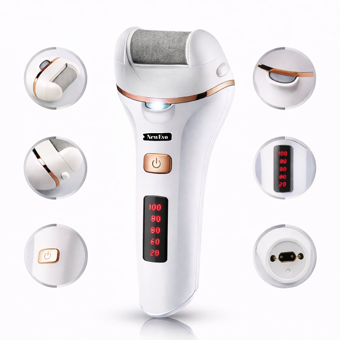 Set Pila electrica pentru talpi si calcaie, NewEvo, Display digital LED, Acumulator 1200 mAh, Incarcare USB
