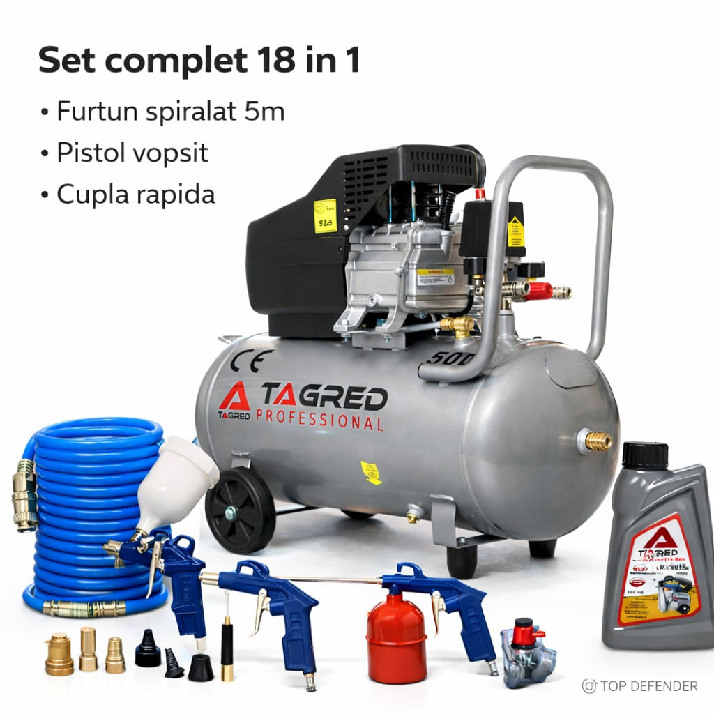 Compresor de aer cu ulei, Tagred TA301TA103, 50L, 9 bar, Set 18 in 1 — imaginea 6