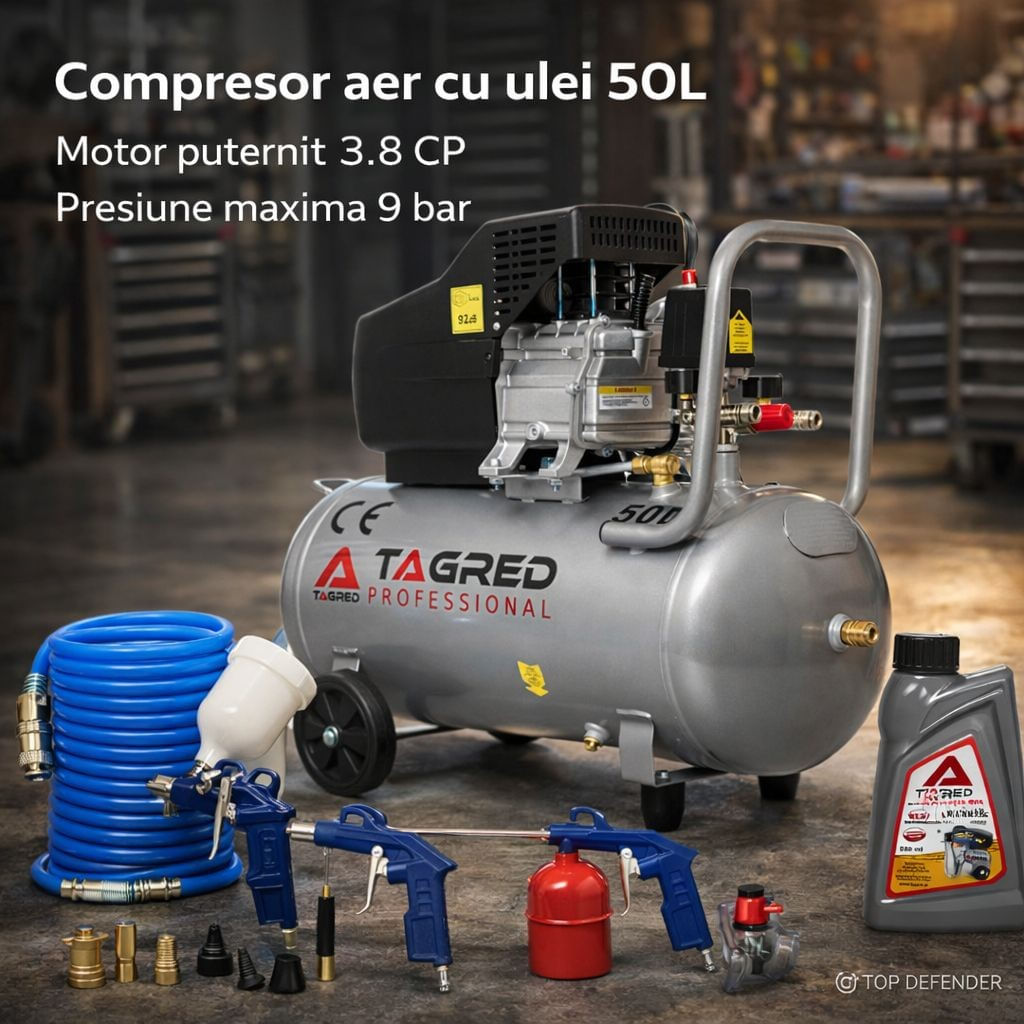 Compresor de aer cu ulei, Tagred TA301TA103, 50L, 9 bar, Set 18 in 1 — imaginea 11