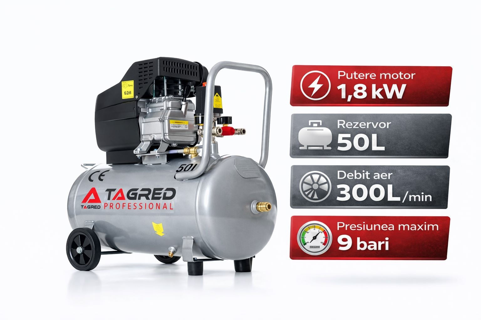 Compresor aer 50l, Tagred, 1.8 kW, 300L/min, 8 bar, TA301N — imaginea 5