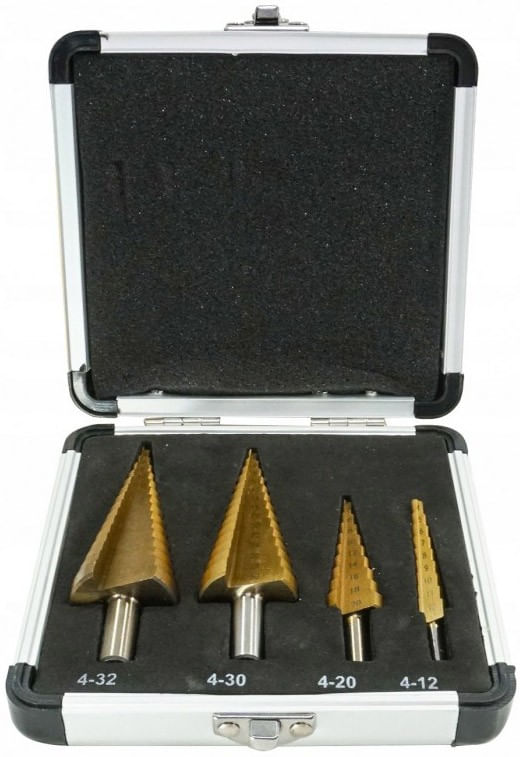 Set burghie metal conice in trepte 4-32 mm 4 bucati titan VERKE V05050
