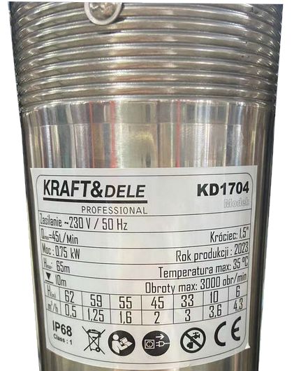 Pompa submersibila, Kraft&Dele, 65 m / 45 l/min, KD1704