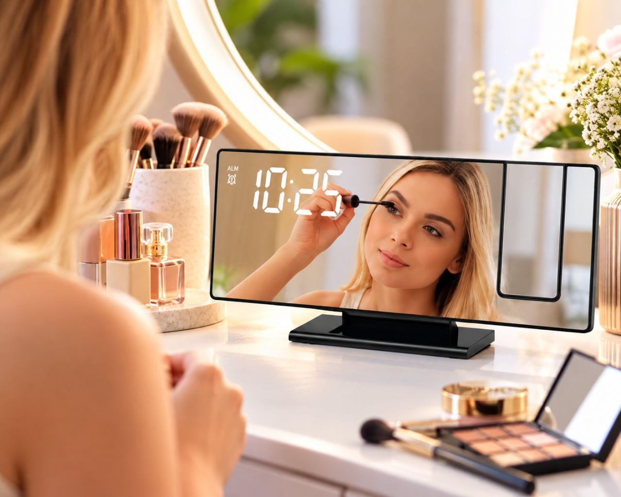 Ceas stil oglinda cu LED si proiectie, Alarma, Display mare