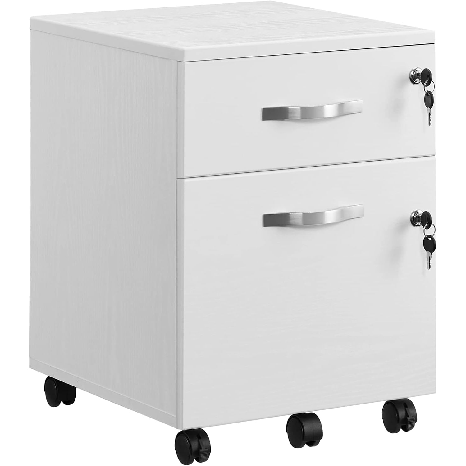 Dulap mobil pentru dosare cu 2 sertare, incuietoare si roti, suport imprimanta, 43x45x72 cm, alb