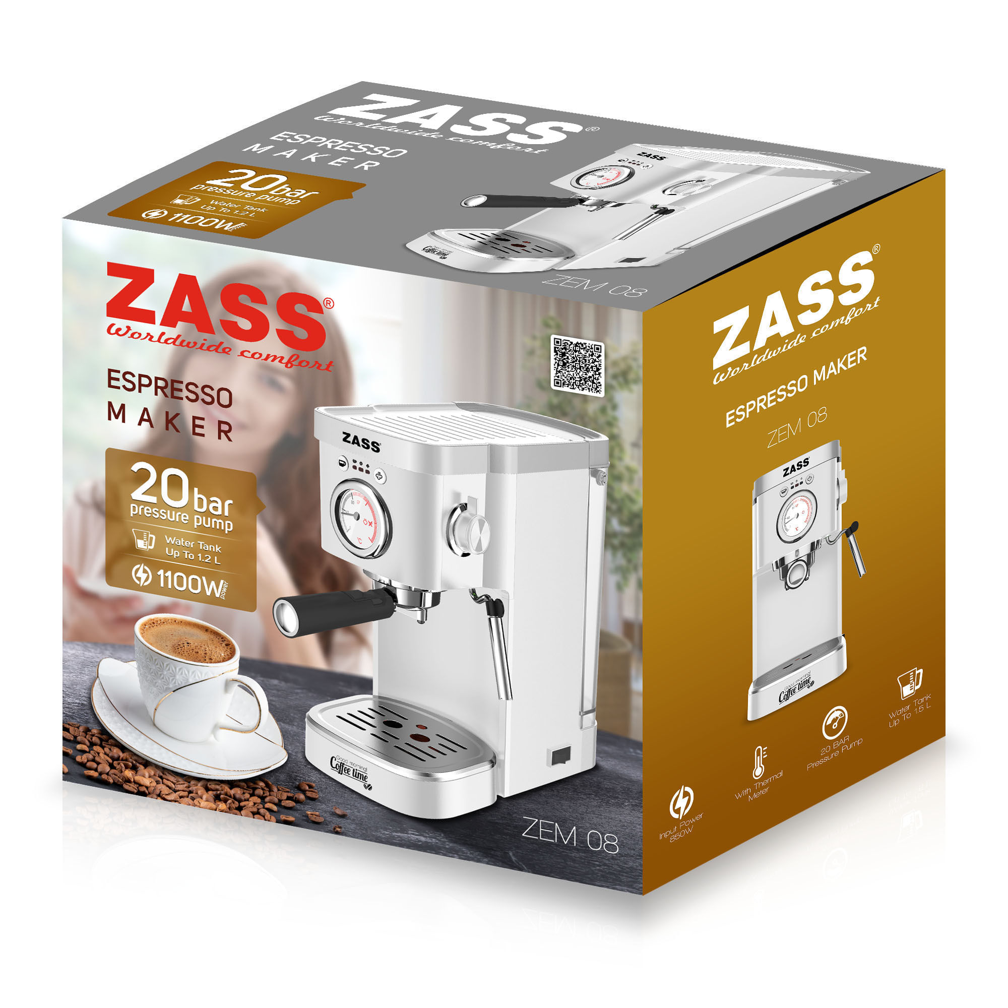 Espressor de cafea Zass ZEM 08, alb - 1 | YEO