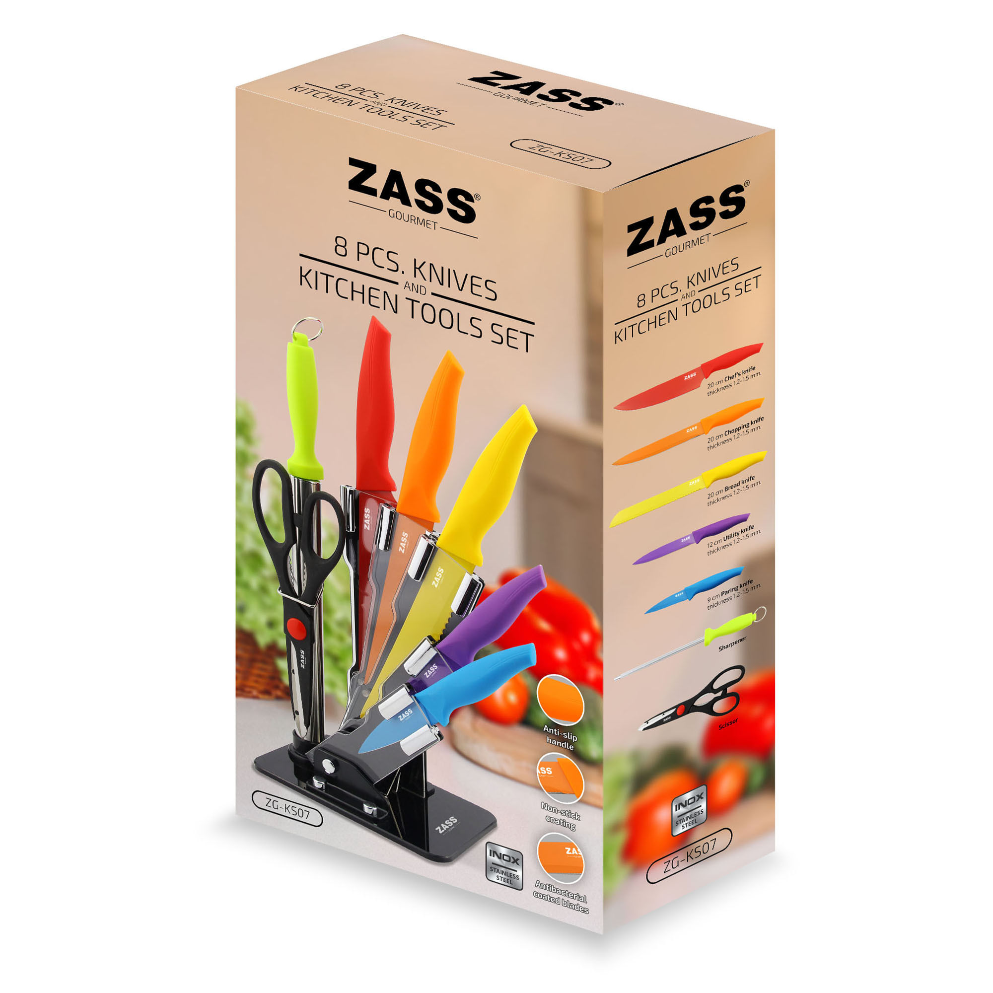 Set cutite + Ustensile de bucatarie Zass Gourmet ZG-KS 07, multicolor - 4 | YEO