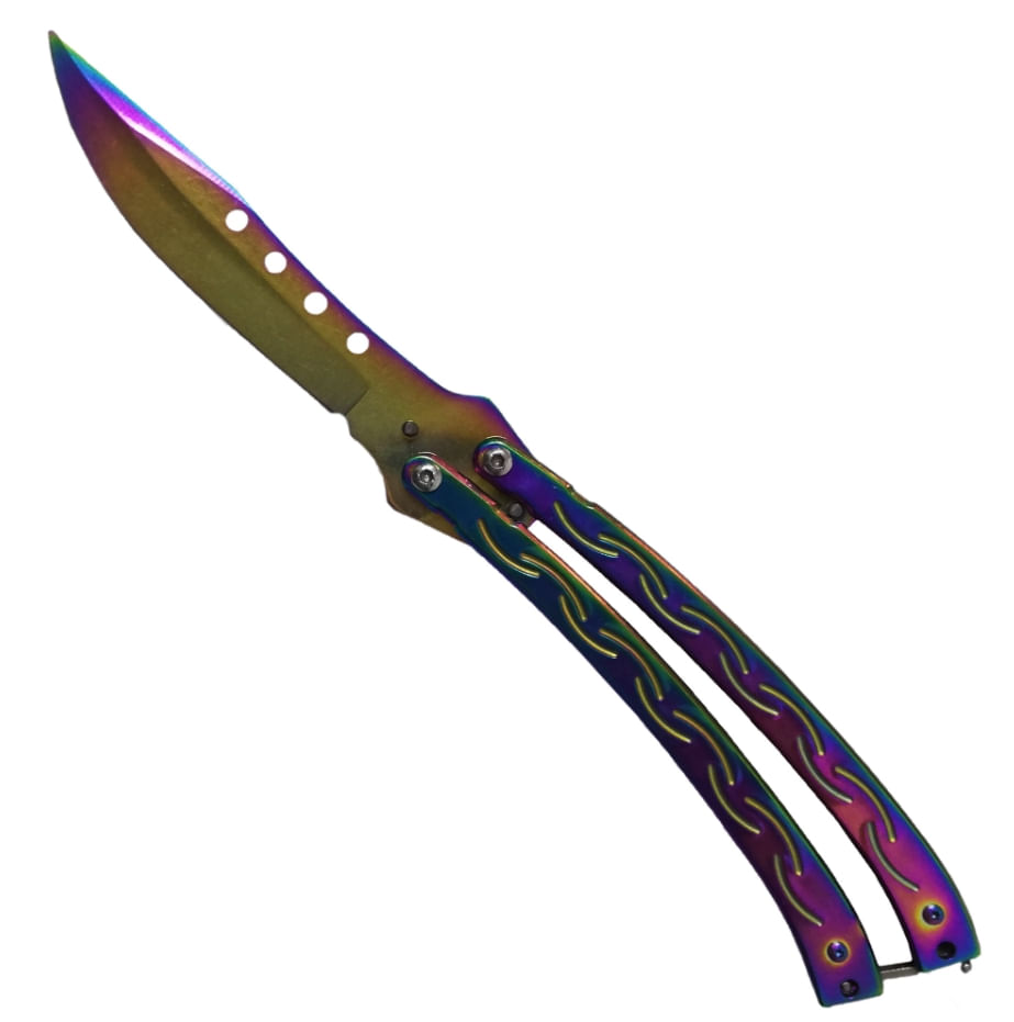 Set briceag butterfly, multicolor, 25 cm si cutit karambit, Rainbow, 19 cm, Otel inoxidabil - 1 | YEO