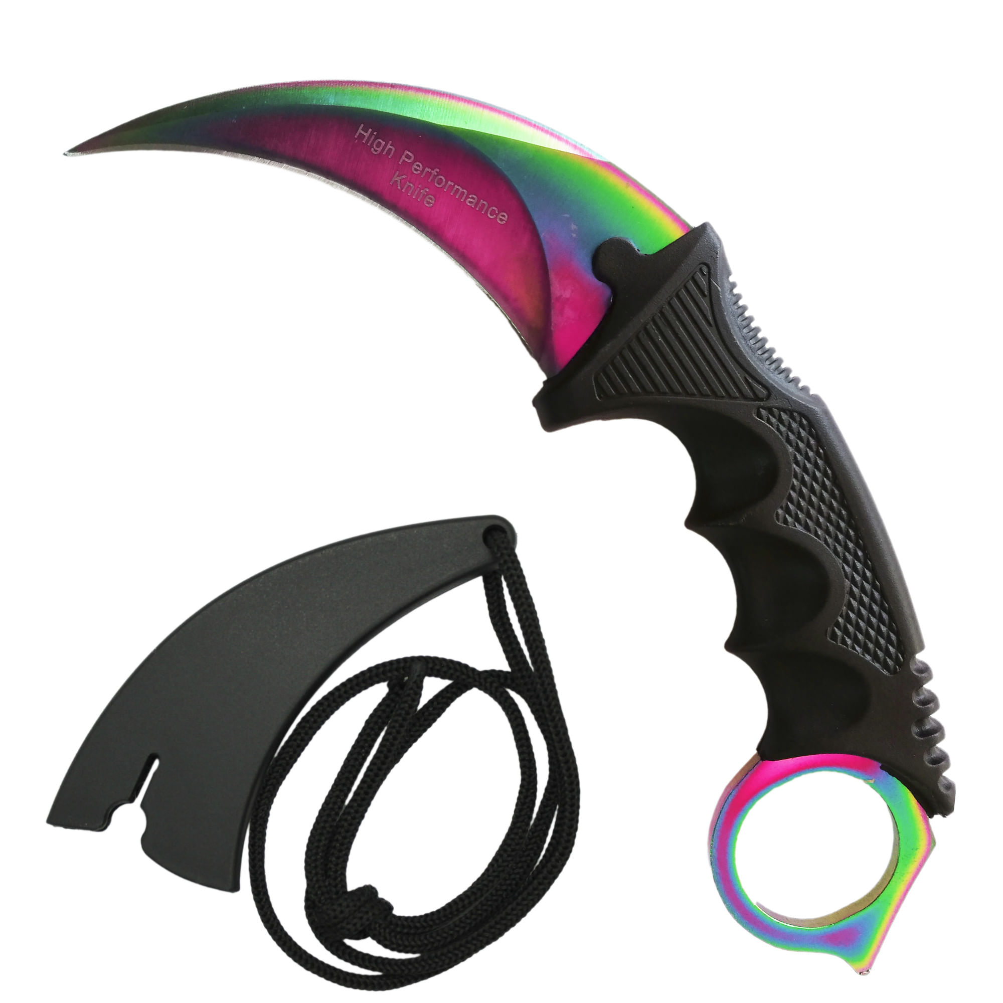 Cutit de vanatoare IdeallStore®, Karambit tip CS:GO, multicolor, teaca cu snur inclusa