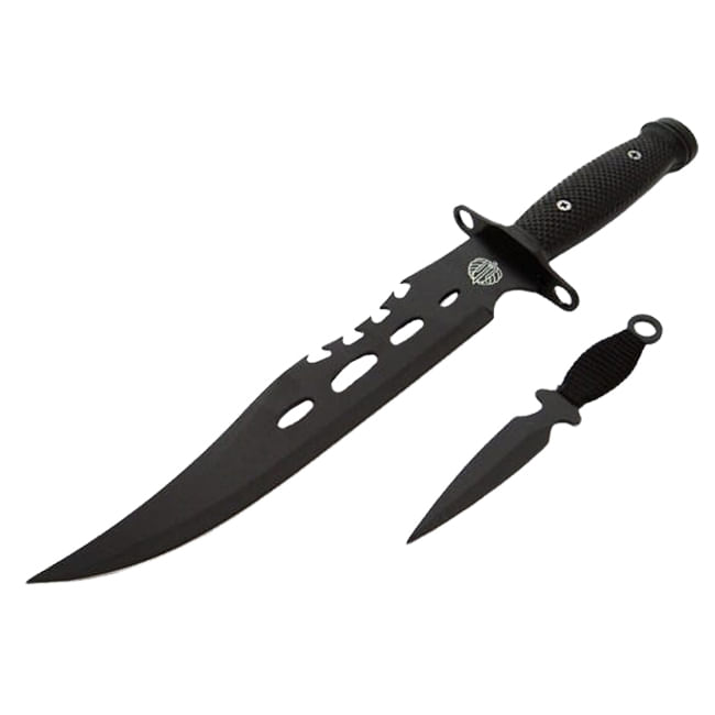 Cutit de vanatoare IdeallStore®, Goldur Blade, 36 cm, negru, husa piele, cutit aruncat inclus