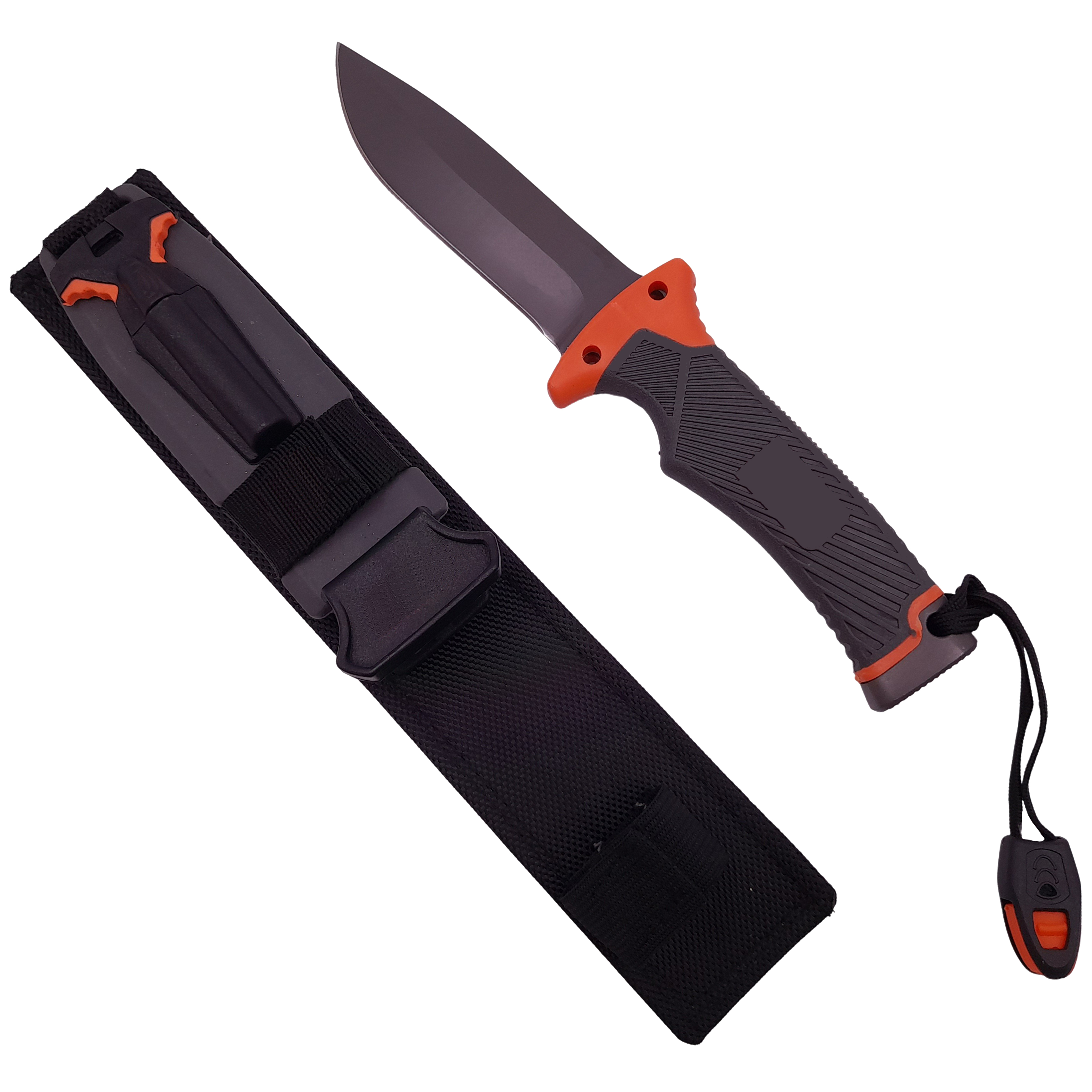 Cutit de vanatoare IdeallStore®, Survival King, 25 cm, otel inoxidabil, portocaliu, husa inclusa