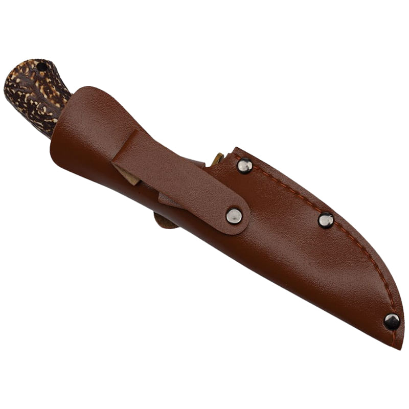 Cutit de vanatoare IdeallStore®, Bone Density, 21 cm, argintiu, teaca piele