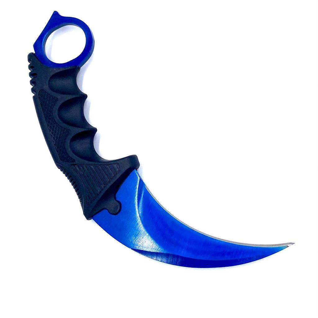 Cutit karambit cu tais CS:GO, teaca si snur de agatat, albastru metalic