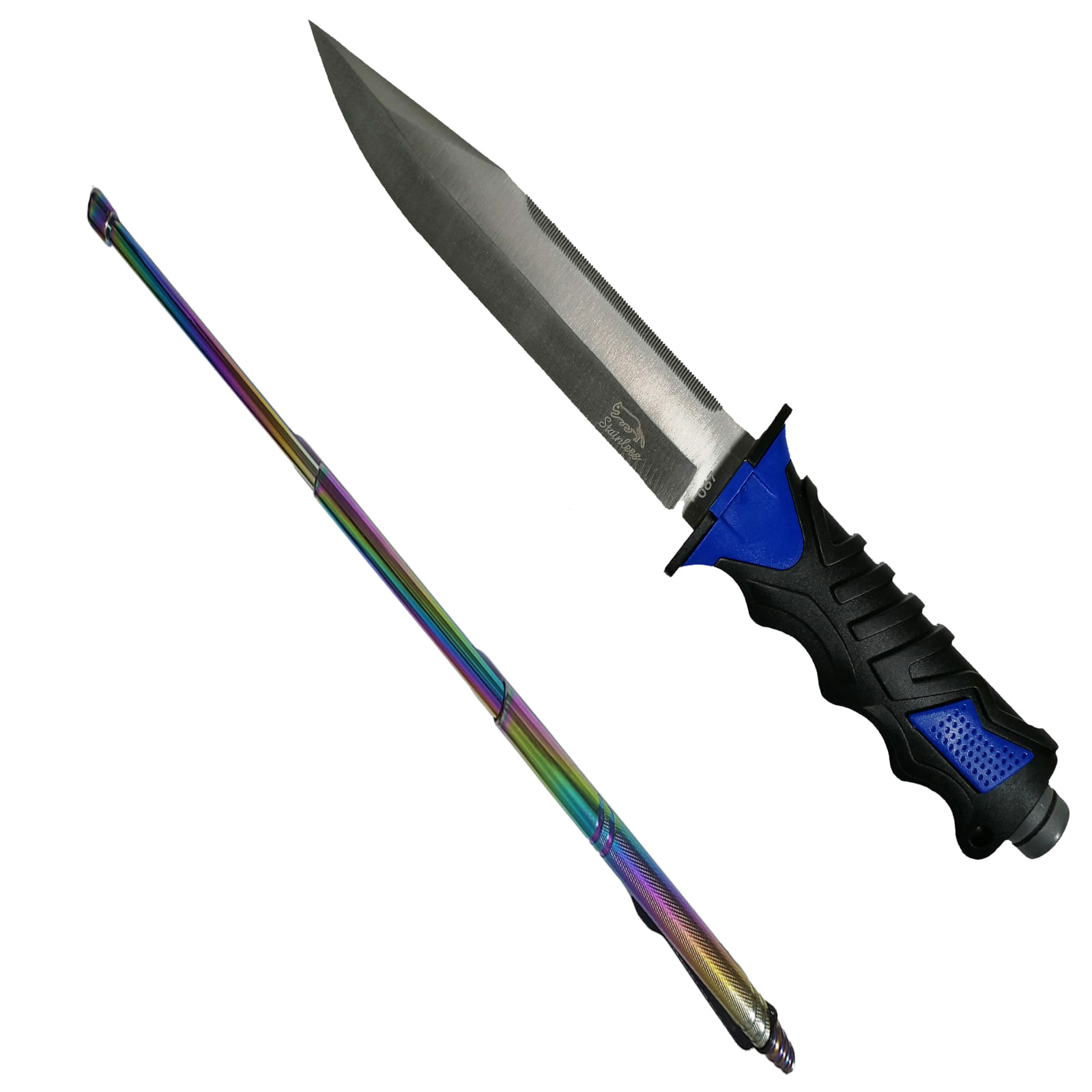 Set Cutit / Baioneta, Survival Camper, 35 cm si baston telescopic rainbow
