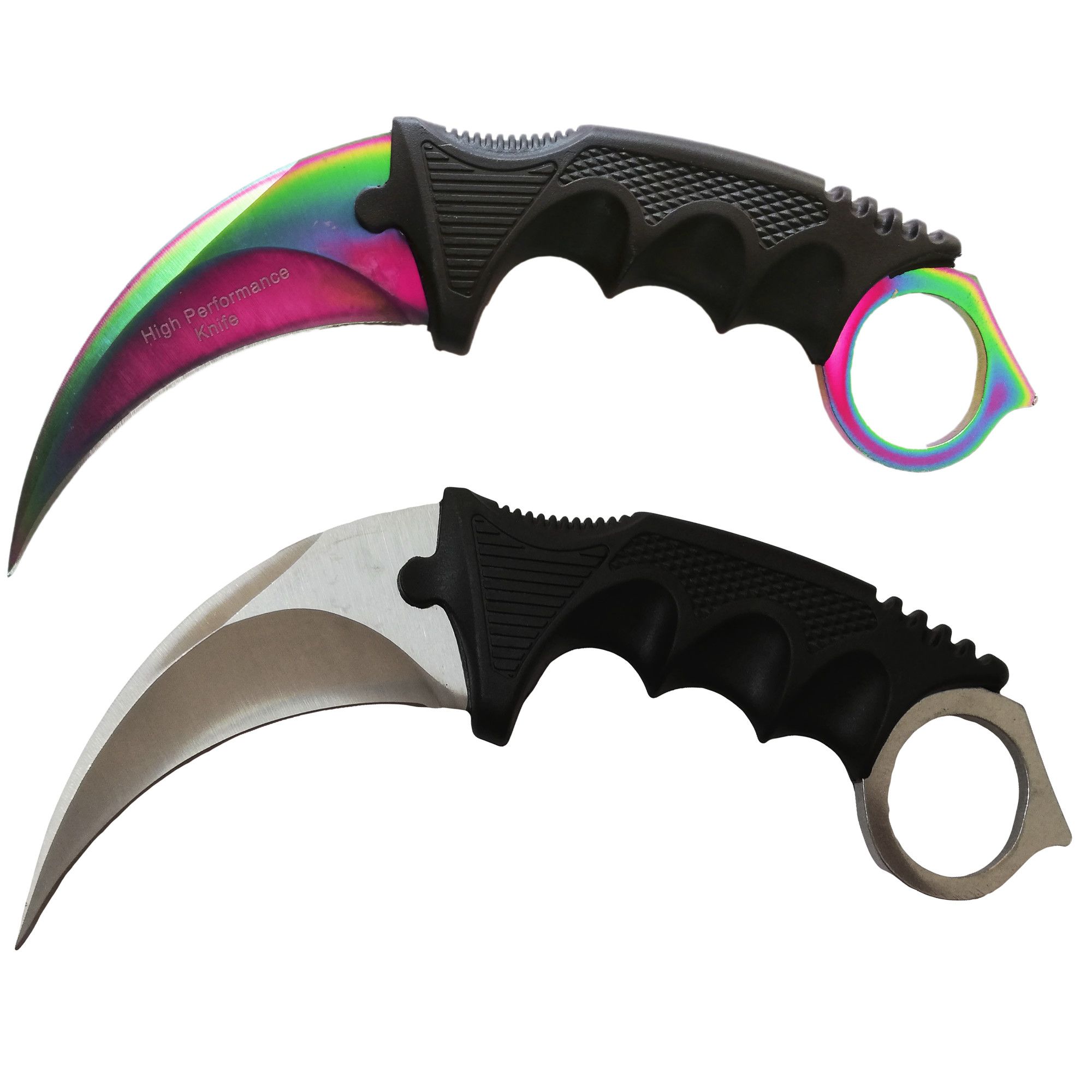 Set Cutit Briceag Karambit CS:GO, silver,alb, plus teaca si snur + Cutit Briceag Karambit CS:GO, multicolor,fade, plus teaca si snur