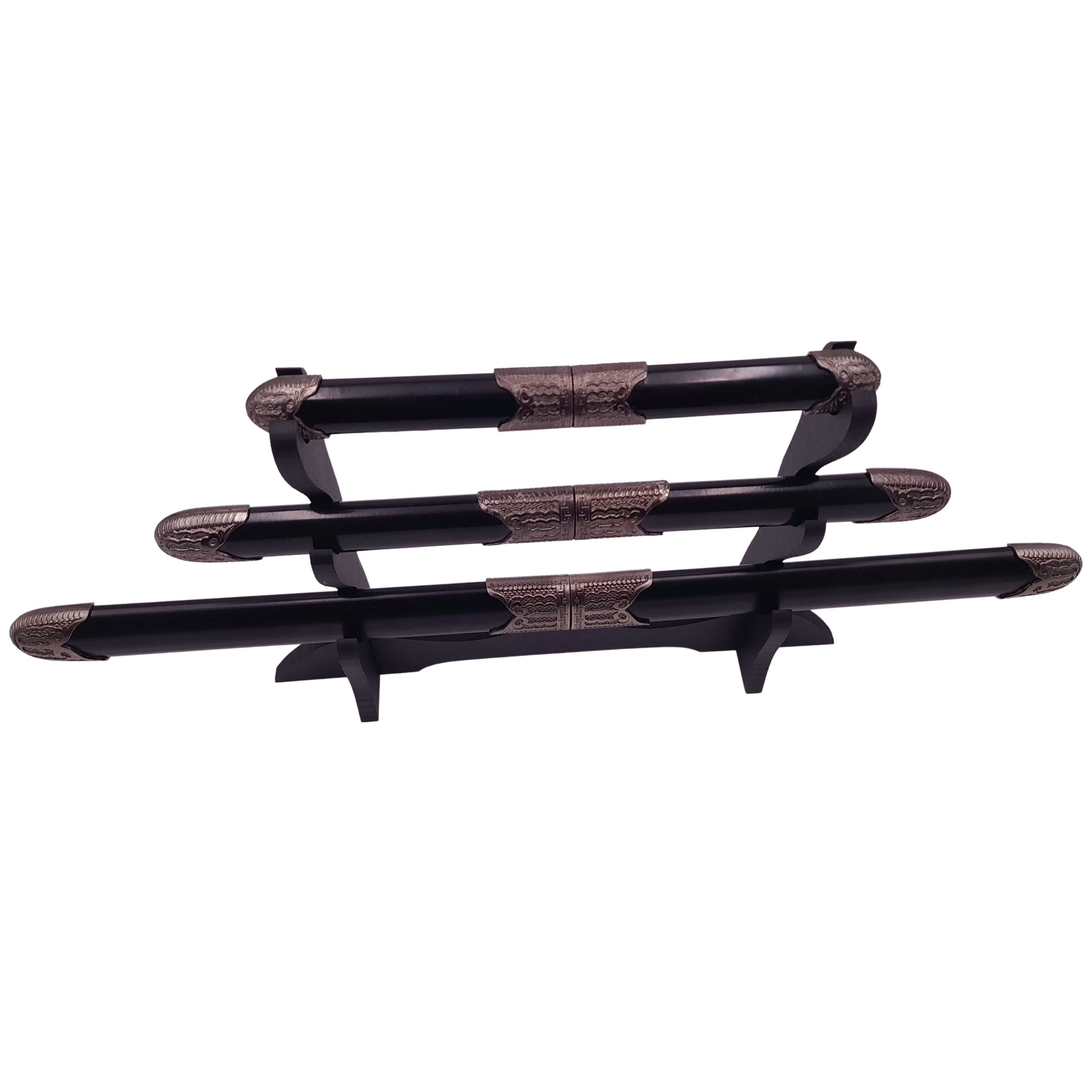 Set cutite duble decorative DEPOX®, panoplie, Ronin Ground, negre, metal, 51.5 cm, suport inclus — imaginea 9