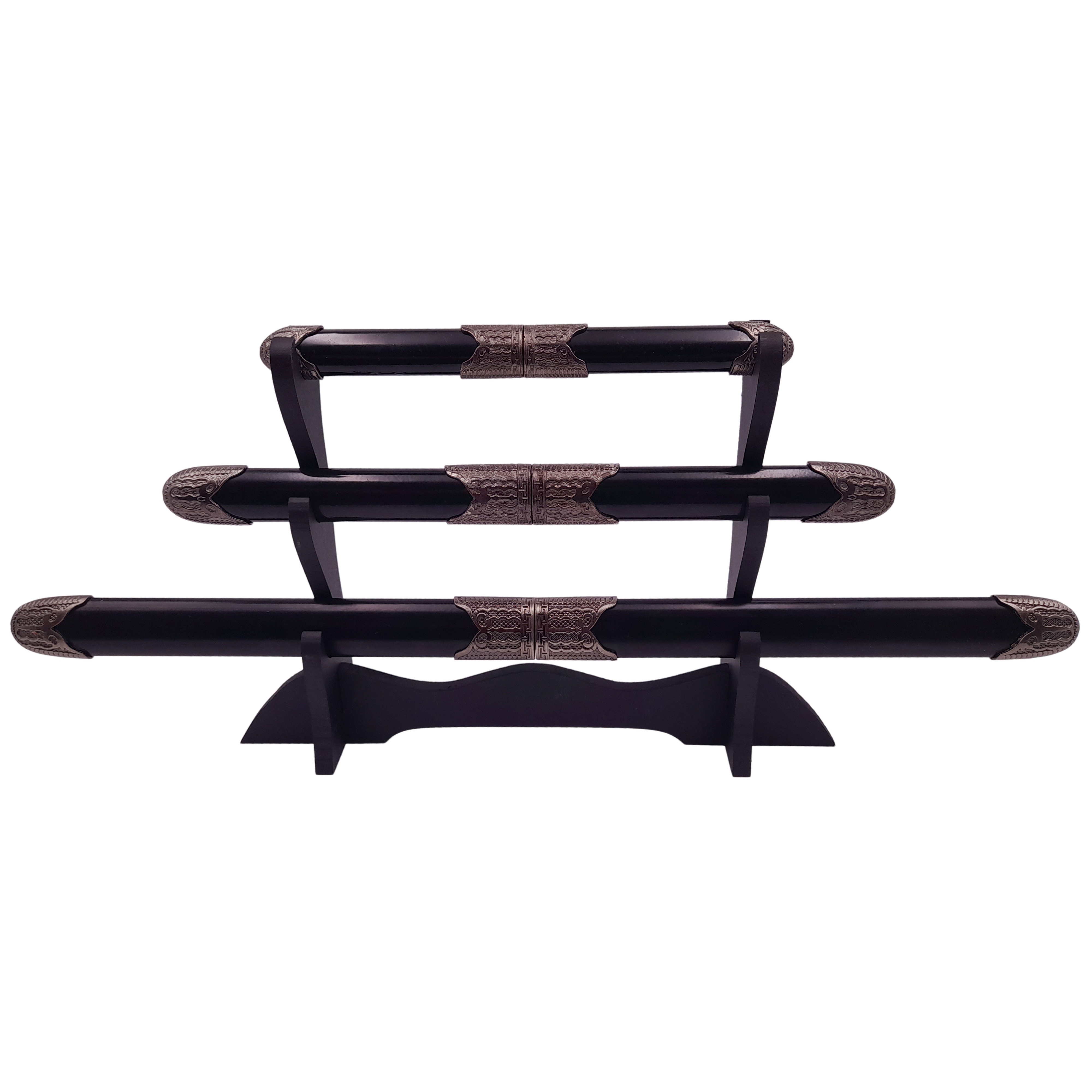 Set cutite duble decorative IdeallStore®, panoplie, Ronin Ground, negre, metal, 51.5 cm, suport inclus