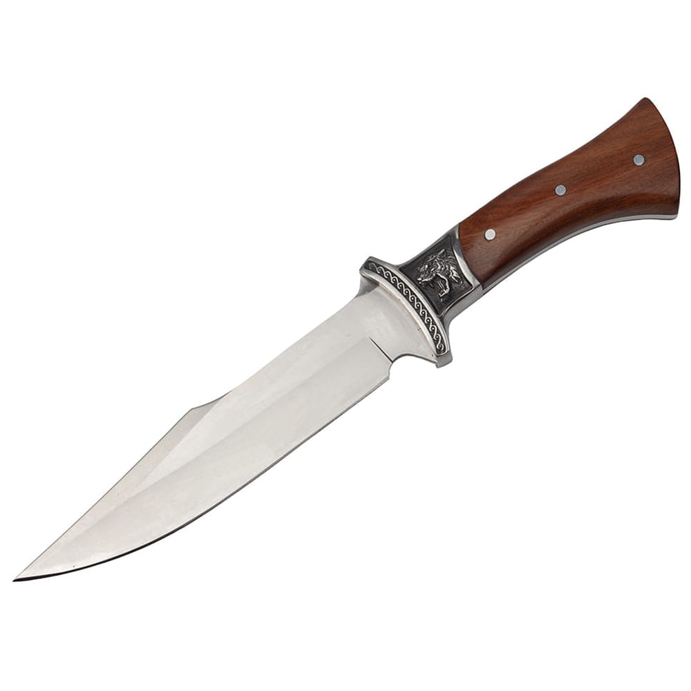 Cutit de vanatoare IdeallStore®, Tiger Blade, 30.5 cm, otel inoxidabil, maro, teaca inclusa