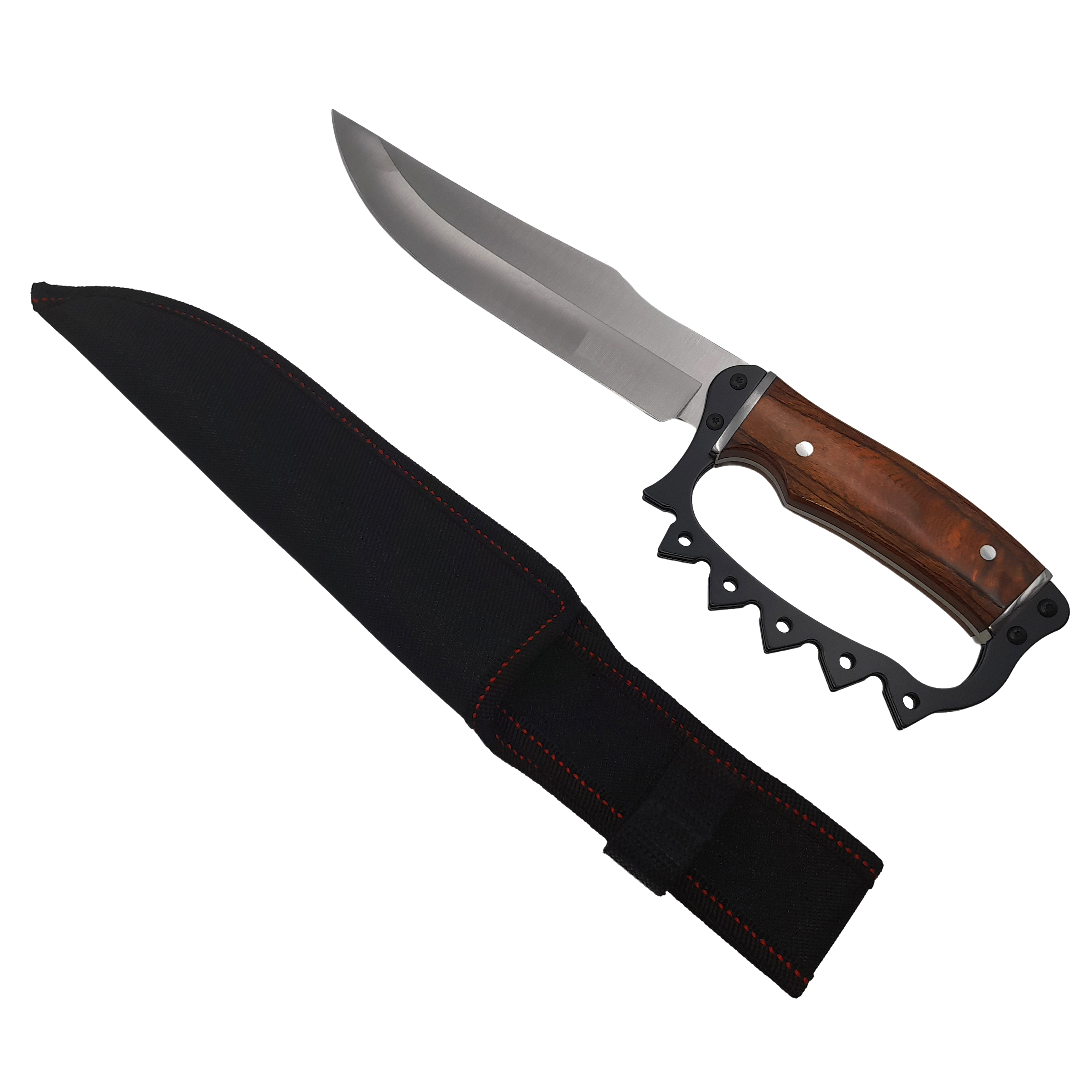 Cutit de vanatoare IdeallStore®, Knuckle Blade, 31 cm, otel inoxidabil, maro, teaca inclusa