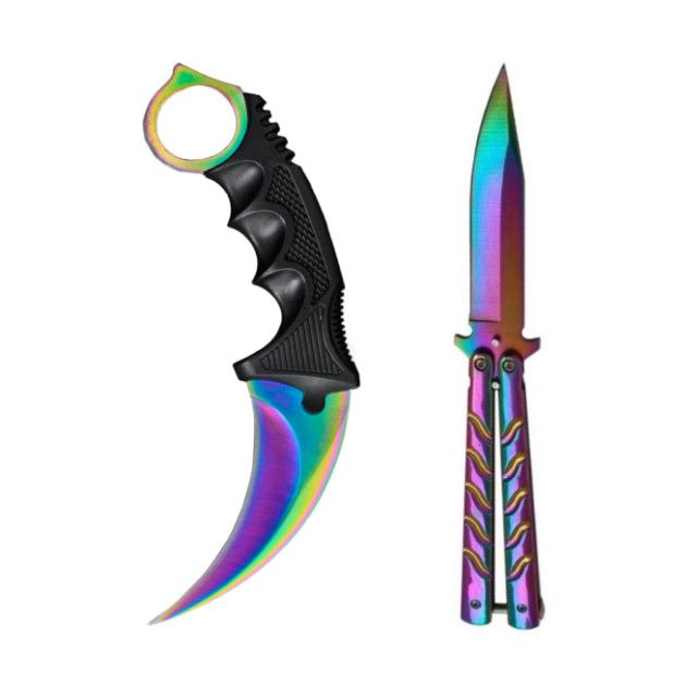 Set 2 cutite rainbow, Fade, karambit si briceag tip fluture