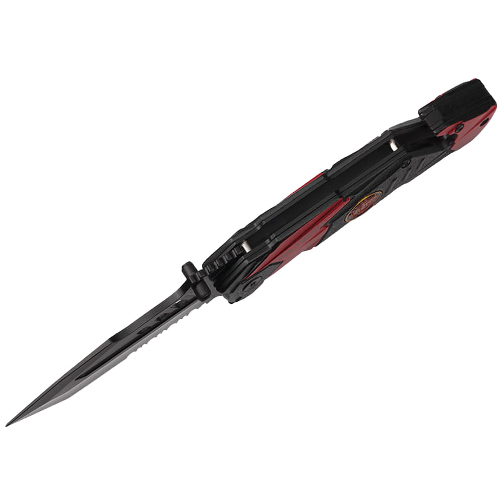 Briceag de vanatoare IdeallStore®, Fire Fighter, 21 cm, otel inoxidabil, negru, husa inclusa