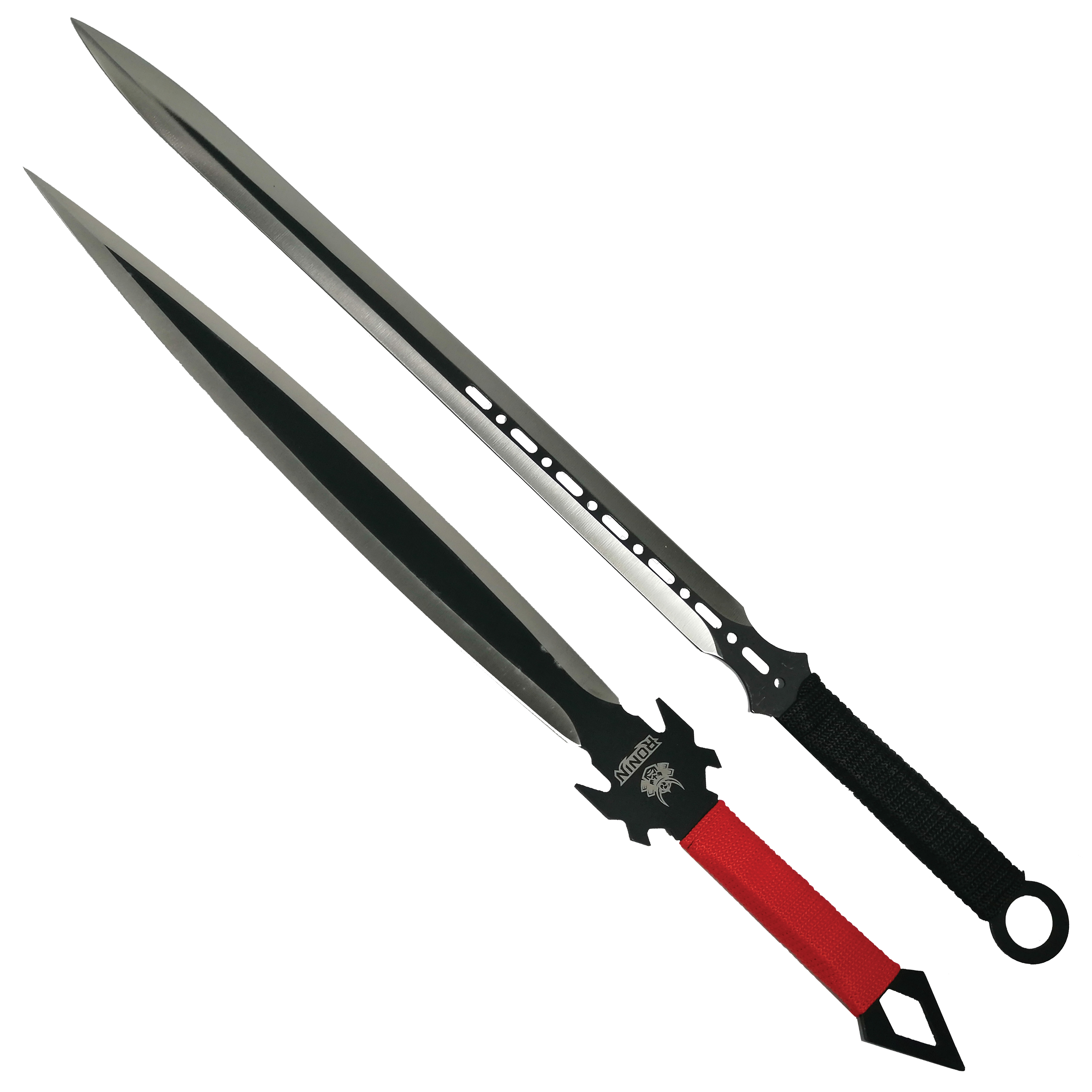 Set doua sabii de vanatoare IdeallStore®, Red Ronin si Dao Blade, otel inoxidabil, negru, teaca inclusa