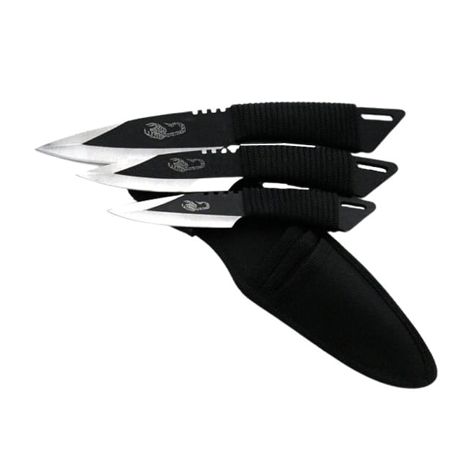 Set 3 cutite de aruncat IdeallStore®, Scorpion King, 24.5 cm, negru, husa inclusa - 3 | YEO