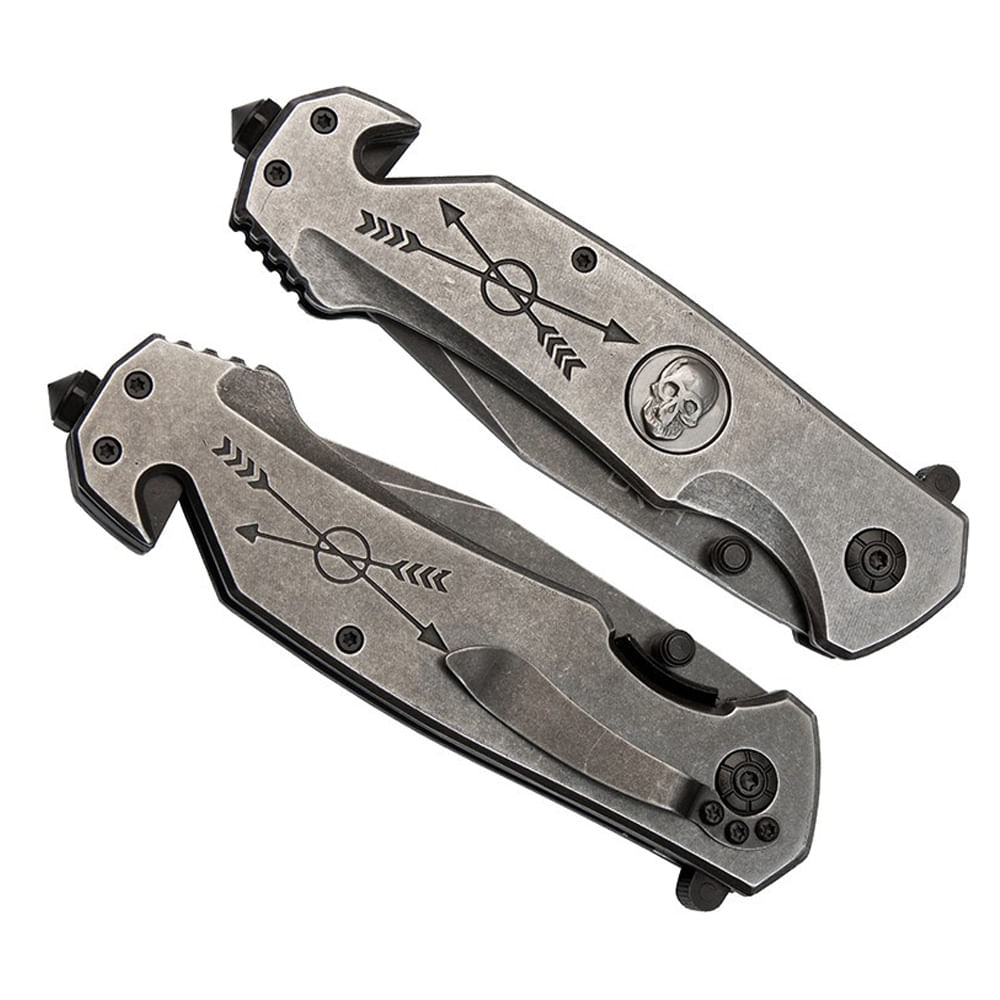 Briceag de vanatoare full metalic IdeallStore®, Future Adventure, otel inoxidabil, 23 cm, argintiu