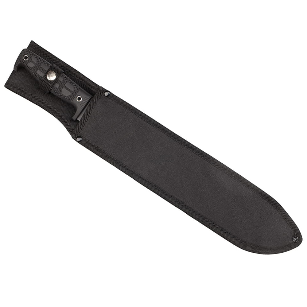 Maceta de vanatoare IdeallStore®, Black Bite, 49 cm, otel inoxidabil, negru, teaca inclusa