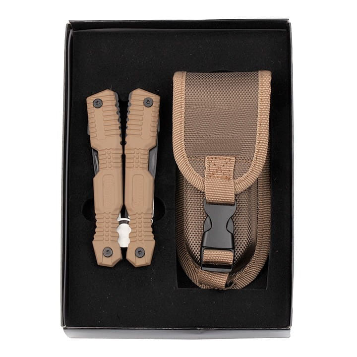 Cleste multifunctional IdeallStore®, Survival Gear, otel inoxidabil, 16 functii, 24 cm, bej, husa inclusa